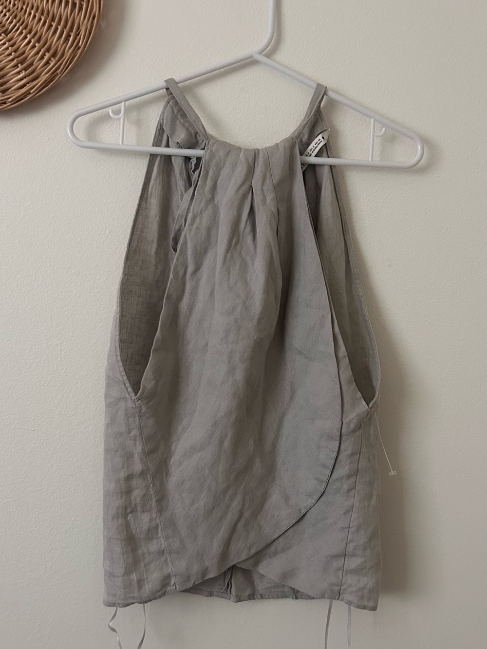 Zara Light Gray Draped Halter Linen-Blend Top